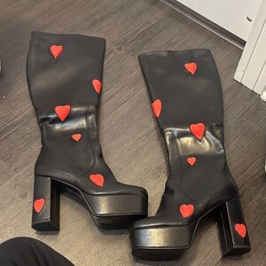 Black and Red Heart Women's Boots